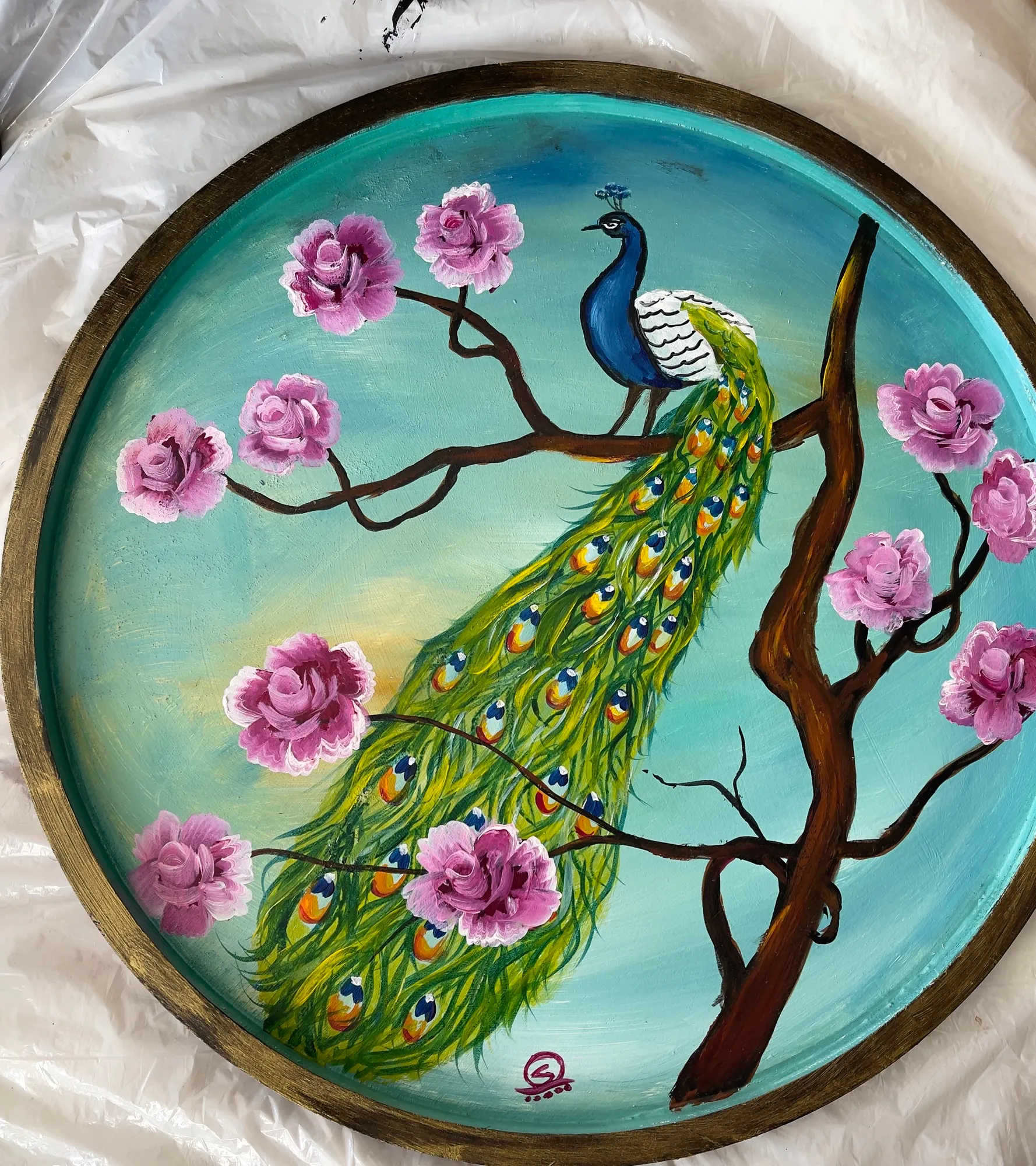 Peacock With Rose Tray